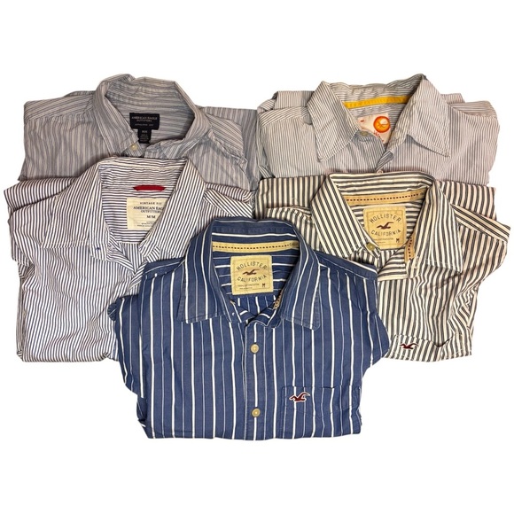 LOT BLUE STRIPES American Eagle Outfitters and Hollister Men’s Button Downs - Picture 1 of 12